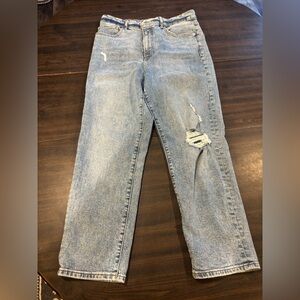 EXPRESS Mom Jeans Super High Rise Light Wash Distressed Women’s Size 10 Regular